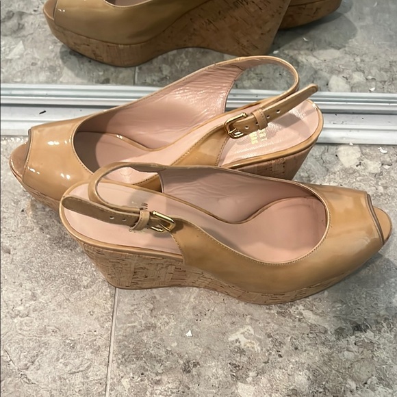 Stuart Weitzman Tan Peep-Toe Wedge Sandals - Picture 5 of 5